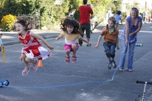 Group of children skipping