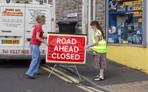 road ahead closed sign