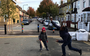Playing cricket in the road