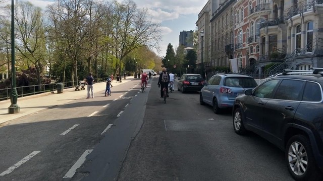 People cycling on street in Belgium during lockdown