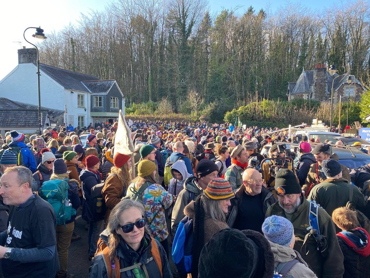 A large group of people gathered on Dartmoor to protest the removal of the right to wild camp